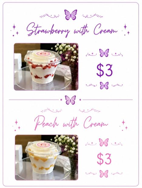 Carta de fresas y durazno con crema