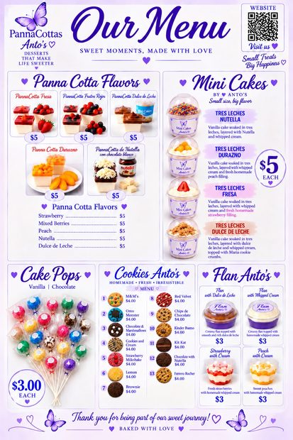 Menú general de Panna Cottas Anto's