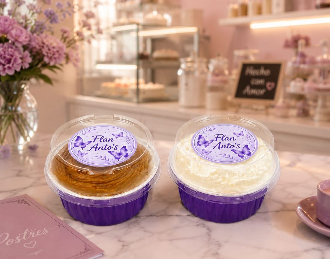 Flan Anto's con dulce de leche y crema chantilly